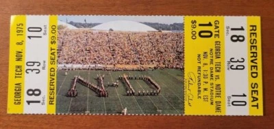 $7995 • Buy Notre Dame Football Ticket: 11/8/75 Vs. Georgia Tech  Rudy  Game Full Ticket