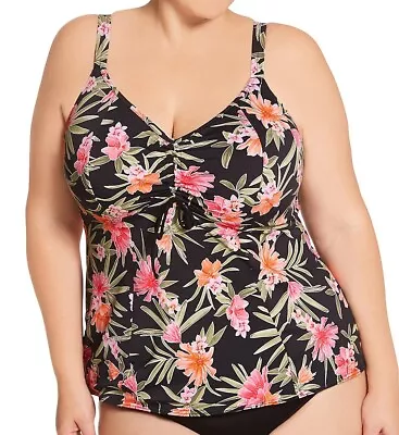 Elomi BLACK Dark Tropics Non Wired Moulded Tankini Swim Top US 20 • $48.88