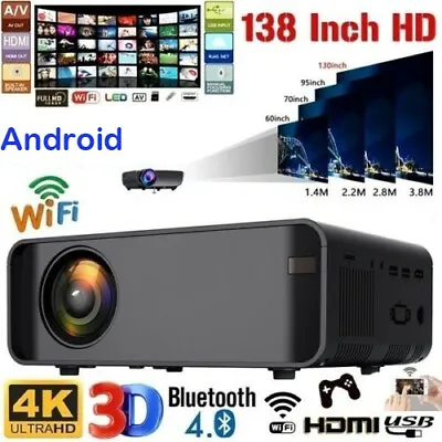 $189.72 • Buy 1080P 3D LED 4K Android Wifi Video Home Theater Projector Cinema HDMI 18000Lumen
