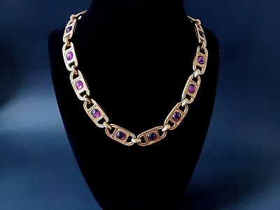 Vintage Monet 80s Style Costume Choker Necklace Gold Tone With Purple Cabochons • $79.99