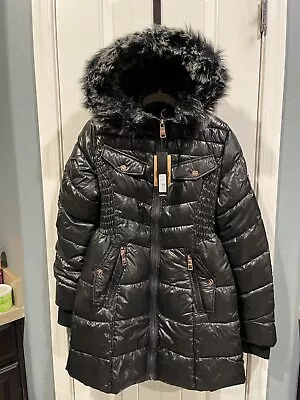 Women’s Nicole Miller Studio Hooded Winter Coat -size M. Vegan Fur. • $120