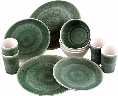 Reusable Quality Melamine Plastic Dinner Set Plates Bowls Cups 16 Piece - Green • £39.99