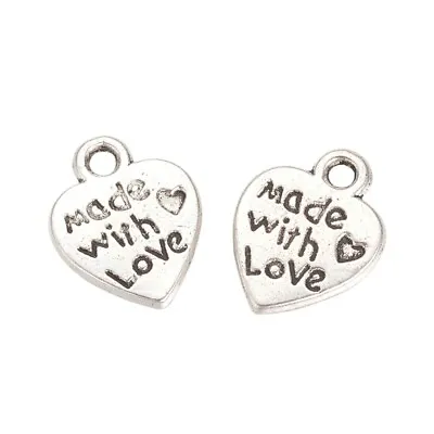 30 X Tibetan Silver Made With Love Heart Charms Pendant Jewellery Making 12mm • £2.50