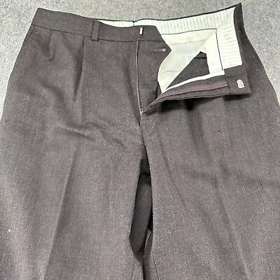 VINTAGE Wool Pants Mens 32x30 Brown Slacks Wide Leg Flare Talon Pleated USA 70s • $34.95