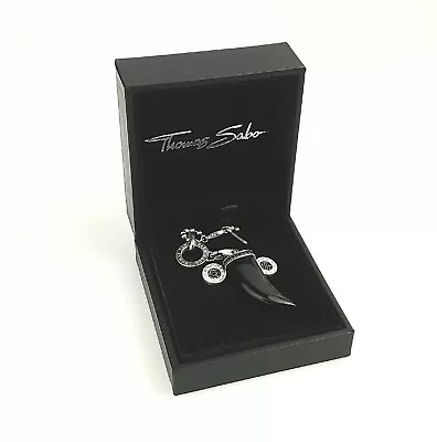 Thomas Sabo Sterling Silver Black Cubic Tooth Pendant Necklace & Earrings • $135.55