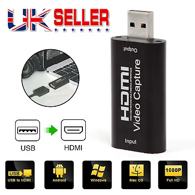 HDMI To USB 2.0 Video Capture Card 1080P HD Recorder Game/Video Live Streaming • £7.39