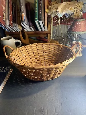 Vtg Oval Wicker Bread Basket~Splint ~Rustic French Country~Farmhouse~14” • $29.62