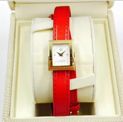 Rare MIKIMOTO Mikimoto Shell Dial Watch Red Long Leather Bracelet • $190