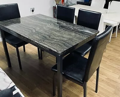 Marble Effect Gloss Finish Dining Table And Chairs Sets In Black Brown Or Grey • £299