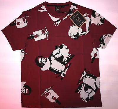 Merc Mens All Over Scooter Print Tee Shirt In Wine Size M Nwt • £11.99