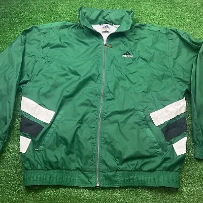 Vintage 90's Adidas Embroidered Hooded Windbreaker Green Striped Size Large • $35