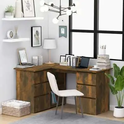 Corner L-Shaped Computer Desk Laptop Home Office Table With Shelf And 6 Drawers • £152.55