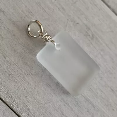 Min Favorit Frost White Sea Glass Necklace Pendant & Sterling Silver Pl Wrap • $8