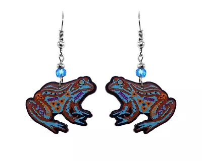 Tribal Bullfrog Earrings Spirit Animal Psychedelic Pattern Nature Boho Jewelry • $13.99