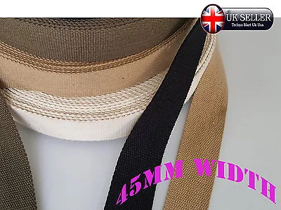 45mm Wide Color Reinforce Cotton Canvas DIY Webbing Belt Fabric Strap Bag Thick • £7.16