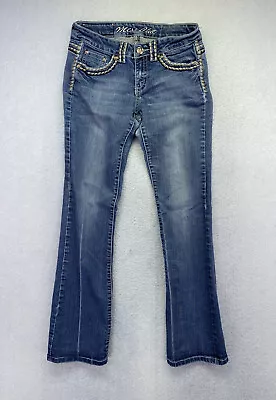 Miss Chic Womens Jr Size 5 Medium Wash Low Rise Flap Pocket Bootcut Jeans • $14.95