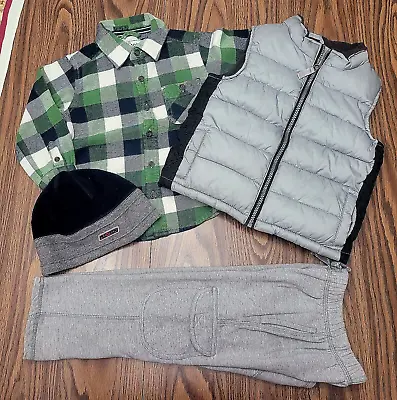 BOY S SIZE 3t OUTFIT-GYMBOREE & CH PLACE-JOGGER FLANNEL VEST HAT-EUC • $8