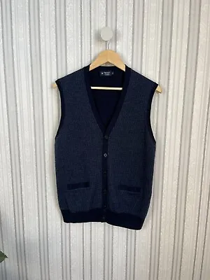 Hackett London Blue Check Italy Made Wool Sleeveless Vest Cardigan M • $46