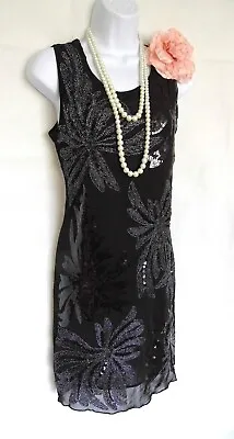 1920's Style Gatsby Vintage Look Charleston Sequin Flapper Dress Size 10/12 • £17.99