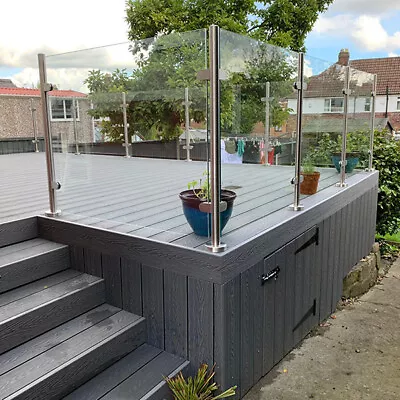 Balustrade Glass Panels 10mm Toughened & Steel Posts Top Rail For Decking Patios • £65.95