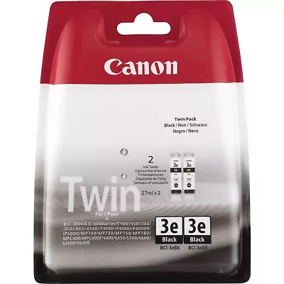 GENUINE CANON BCI 3eBK 2-PACK BLACK Ink Cartridges BJC3000 I550X IP3000 MP750 • £6.90