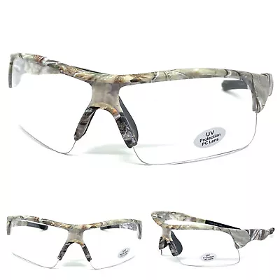 MILITARY TACTICAL Hunting Sports Wrap Safety Camouflage SUN GLASSES Clear Lens • £18.55