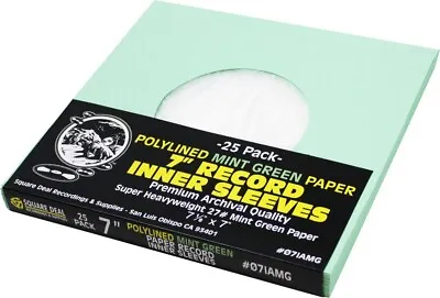 (25) 7  Vinyl Record Inner Sleeves Polylined COLORED Mint Green #07IAMG • $15.99