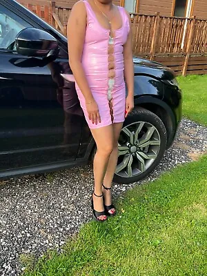 £19.99 • Buy Women's Pvc Micro Mini Dress Pink Ringlet Bodycon Fitted Party Girls Ladies