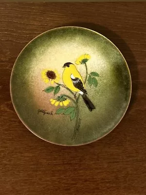 Vintage Goldfinch & Sunflowers Enamel Copper Plate Signed By Margaret Ratcliff • $64.99