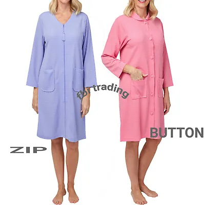  Ladies Dressing Gown WAFFLE Robe ZIP OR BUTTON Up Tradional Summer  • £21.95