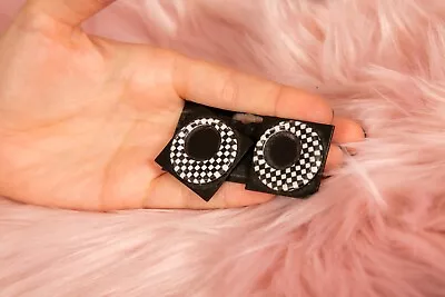 60s Style 80s Vintage Black & White Checkerboard Looped Square Earring Mod/gogo • £12.99