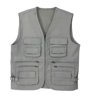 Men's Waistcoat Vest Utility Multi Pocket Workwear Body Warmer Gillet Fisherman • £12.96