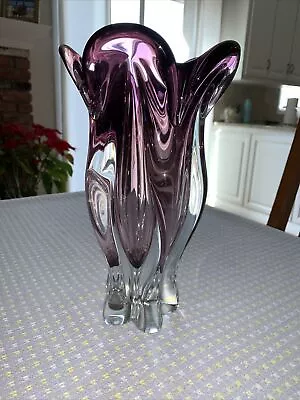 Glass Vase HEAVY Hand Blown Tulip Shape Purple. • $85