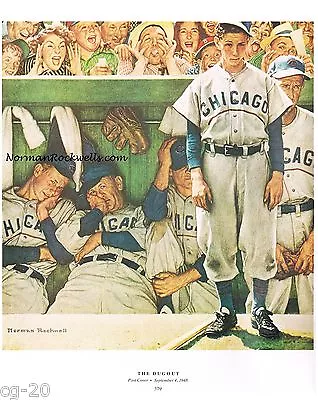 Norman Rockwell Baseball Print  THE DUGOUT  11x15  Cubs White Sox World Series  • $7.99