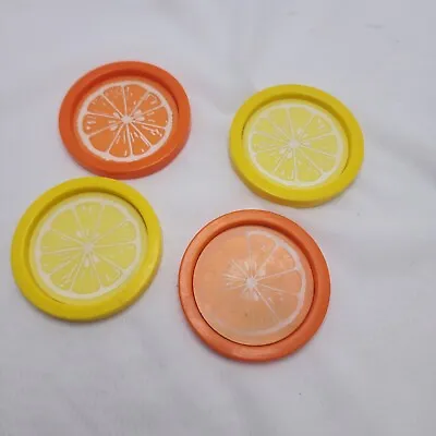 Lemon And Orange Slice Pattern Coasters Set Of 4 Made In The USA Vintage MCM • $12
