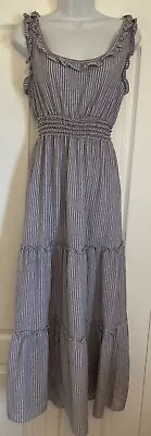 MAX STUDIO Dress Womens Small Blue Striped Maxi Sleeveless Ruched Waist  Large • $21.99