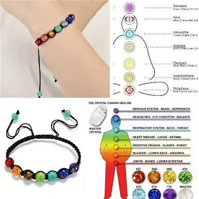 7 Chakra Healing Balance Beaded Braided Lava Yoga Reiki Prayer Stones Bracelet • $2.63