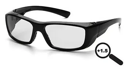 BLACK CLEAR Magnifying Protective Reading Safety Glasses FULL READERS +1.5 Z87+ • $10.99