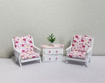 1/12 Dollhouse Miniature Furniture Wood Table And Two Chairs  • $15