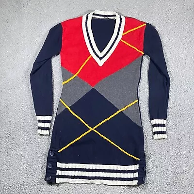 L.A.M.B Gwen Stefani Cashmere Blend Argyle Sweater Dress Women's Small Navy Red • $52.88