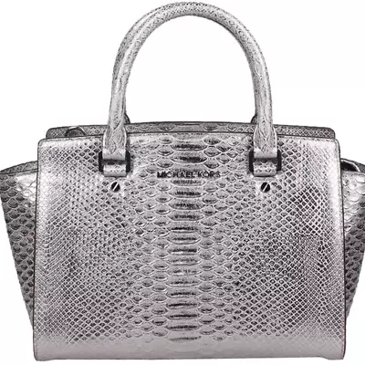 Michael Kors Selma Python Embossed Leather Satchel Silver Purse Bag Handbag New • $318.39