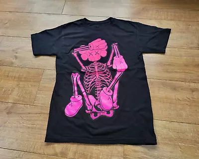 Kaws Pink Skeleton New Fiction Black Tshirt Size Small Extremely Rare • £70