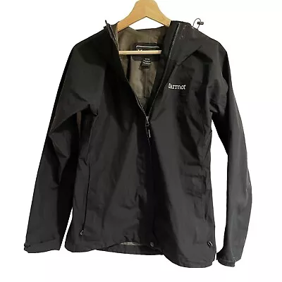 Marmot Jacket Womens Small Black Full Zip Hooded Waterproof Gore Tex Performance • $21.74