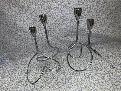 Black & Blum Chrome Loop Candlestick Candelabra Twin Candle Holder X 2 - VGC M4* • £22.50