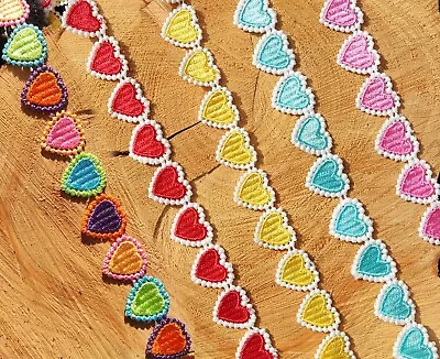 1 Yard- Embroidered Love Heart Trim/ Lace -2cm Width- DIY Sewing Doll Clothes • £1.99