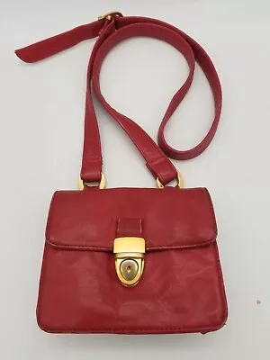 Lauren Alexandra Red Leather Crossbody Mailman Bag Gold Tone Hardware  Vintage • $15