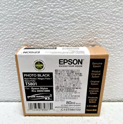Epson Photo Black Ink 3800 3880 T5801 Genuine * SHIPS OVERBOXED * Date: Aug 2022 • $64.95