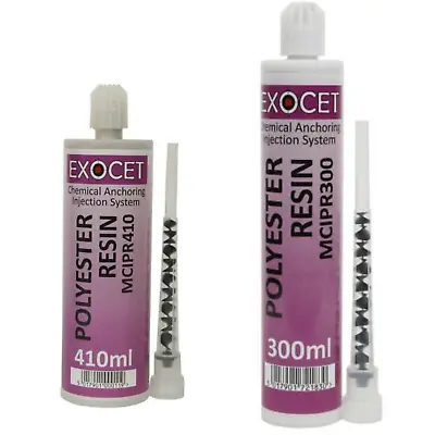 £10.95 • Buy Exocet Chemical Polyester Injection Resin Anchors 300ml, 410ml Spare Nozzles