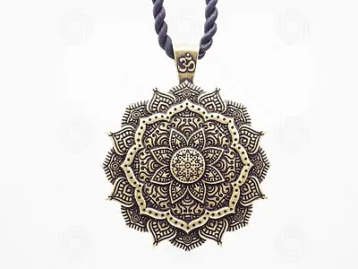 Bronze Buddhist Mandala Flower Pendant Necklace OM Healing Lotus Buddha Gift UK • $12.62