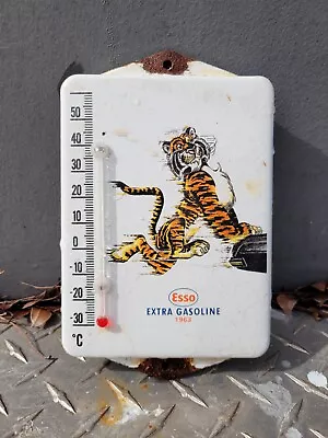 Vintage Esso Gasoline Porcelain Sign 1963 Metal Thermometer Gas Advertising Sign • $123.64